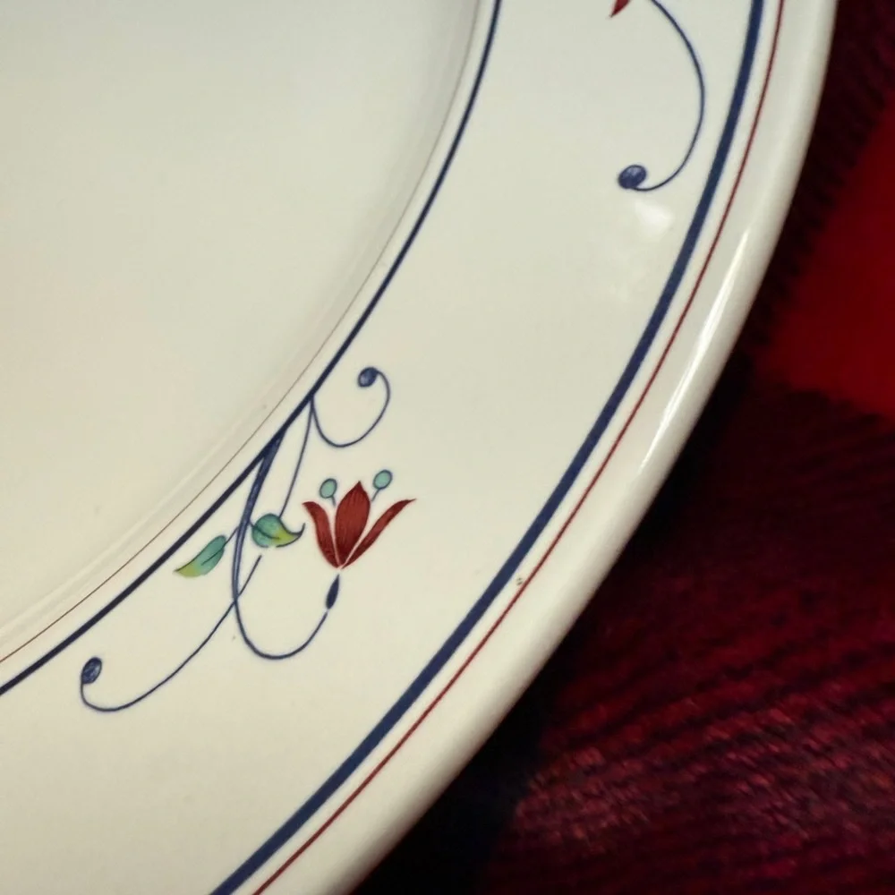 Mikasa Intagolo cac20 Annette Butter Dish Large Round Platter Floral Blue red